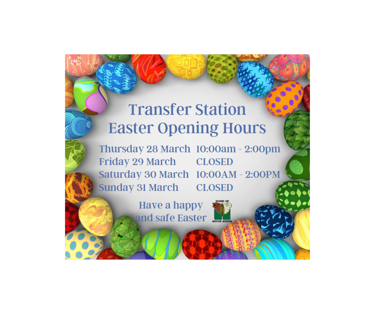 Transfer Station Opening Hours over Easter