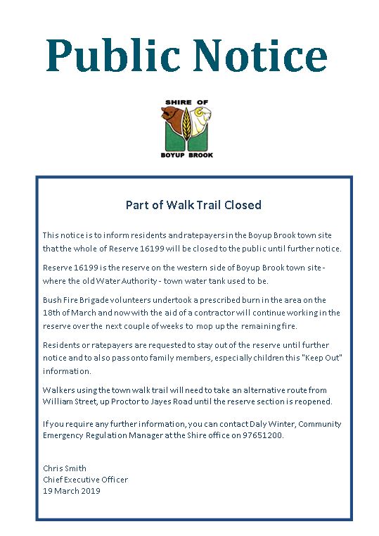 Walk trail closed