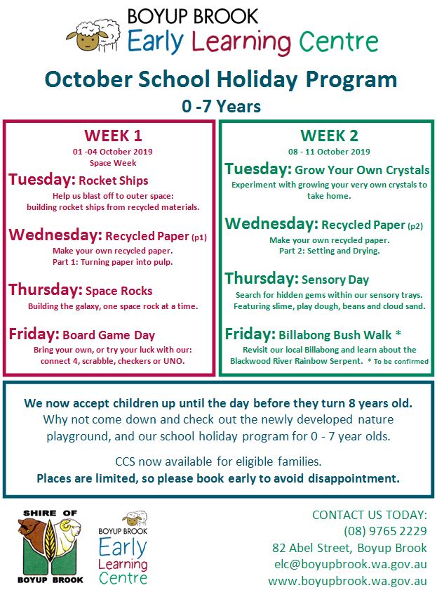 ELC Oct school holiday program