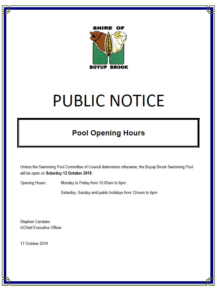 Pool Opening Hours
