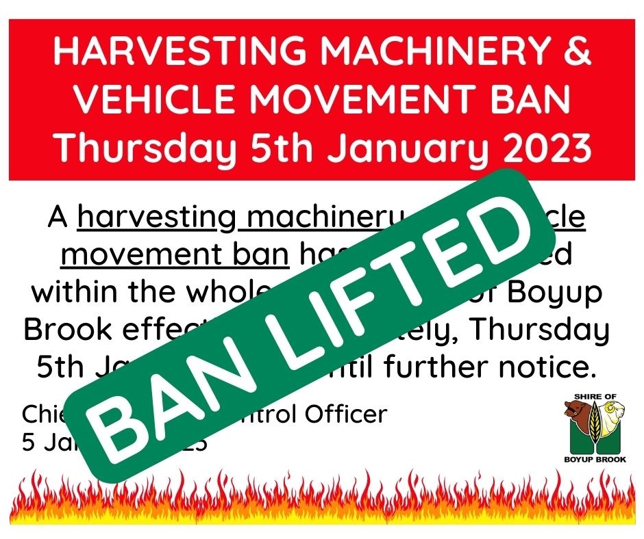 Machinery Movement Ban 5 January 2023 BAN LIFTED