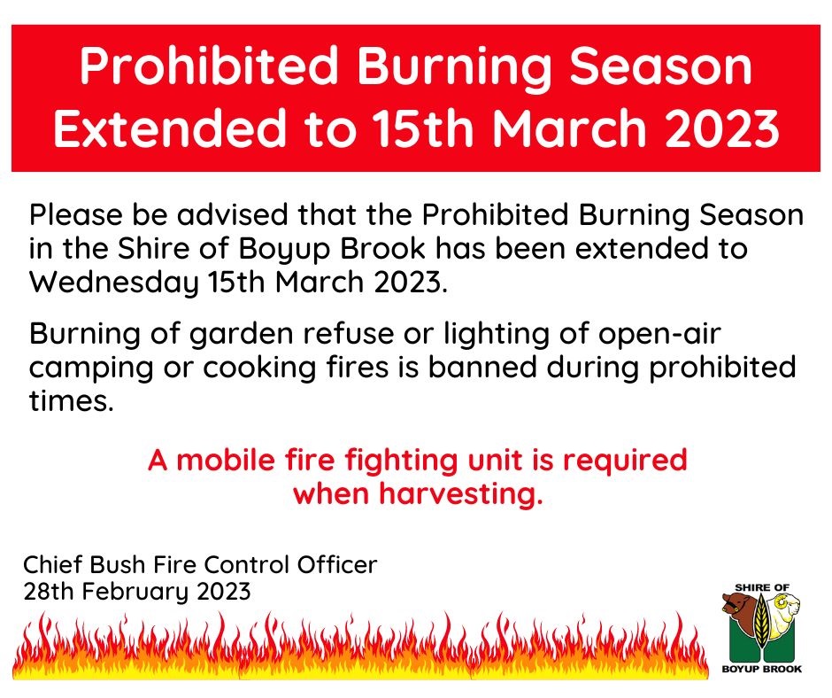 Prohibited Burning Season Extended to 15 March 2023